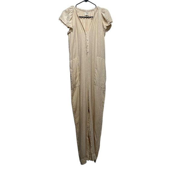 9 Seed Linen Flare Jumpsuit Women Small Butter Yellow Buttondown Cottage Prairie - Picture 1 of 15